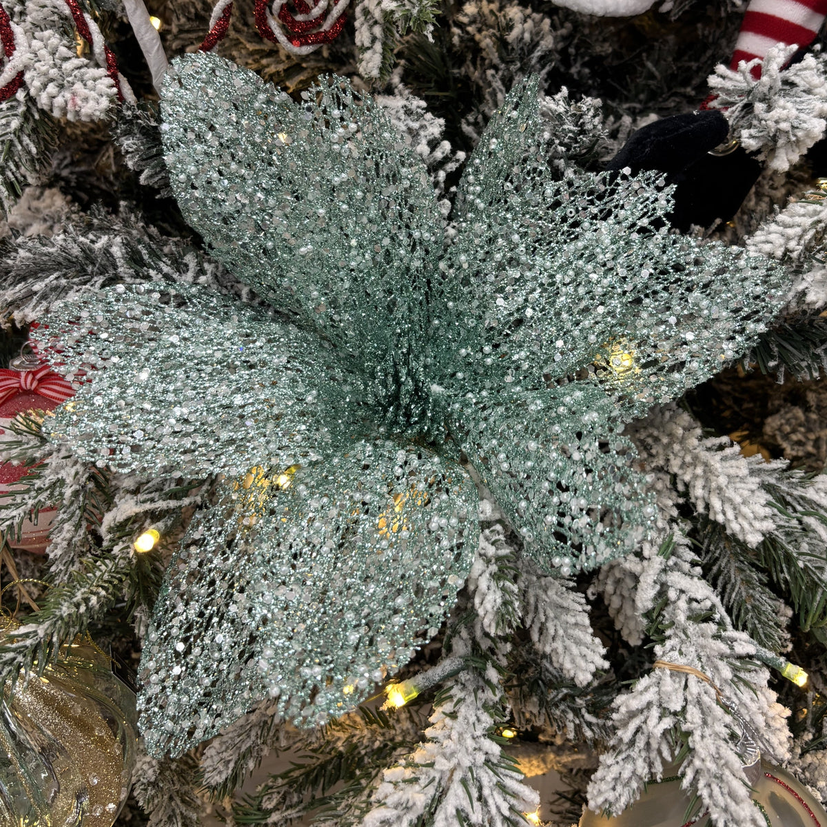 Mint Glitter Poinsettia - My Christmas