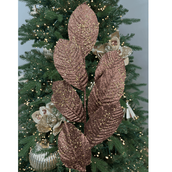 Mocha Glitter Leaf Spray - My Christmas