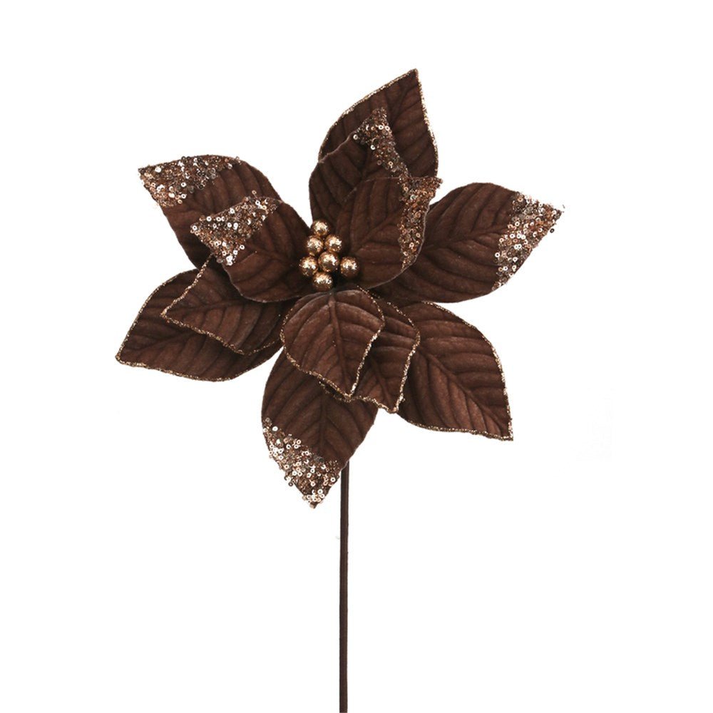 Mocha Velvet Poinsettia with Glitter Finish - My Christmas