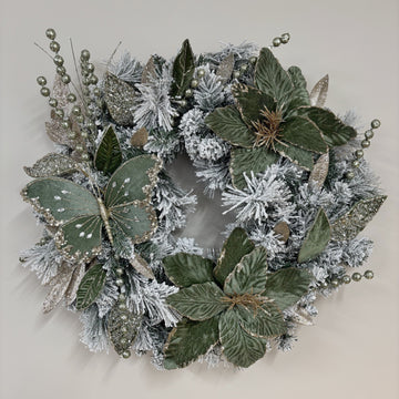 Moss and Pine Flocked Wreath with Butterfly - 60cm - My Christmas