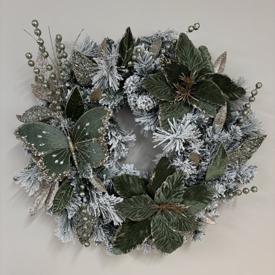 Moss and Pine Flocked Wreath with Butterfly - 60cm - My Christmas