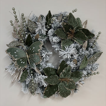 Moss and Pine Flocked Wreath with Butterfly - 60cm - My Christmas