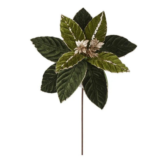 Moss Green Glitter Poinsettia Stem - My Christmas