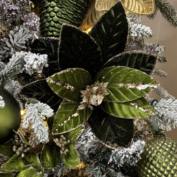 Moss Green Glitter Poinsettia Stem - My Christmas