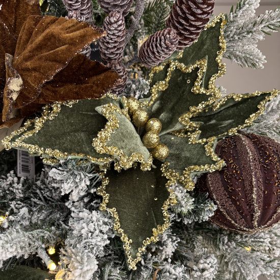 Moss Green Velvet Glitter Poinsettia - My Christmas
