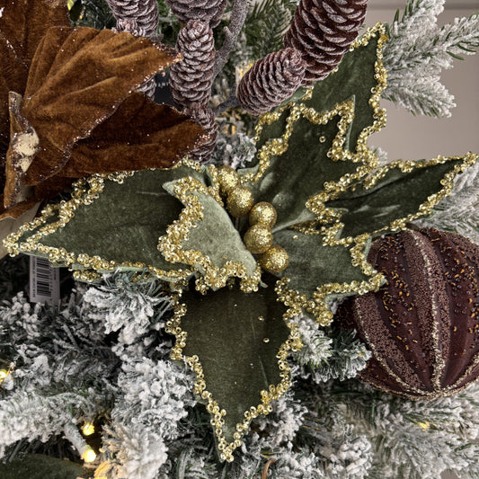 Moss Green Velvet Glitter Poinsettia - My Christmas