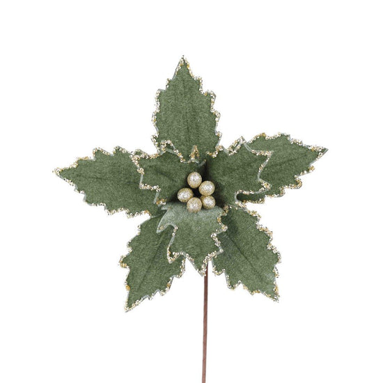 Moss Green Velvet Glitter Poinsettia - My Christmas
