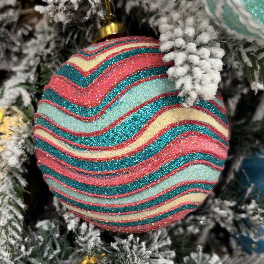 Multi Coloured Glitter Wave Bauble - My Christmas