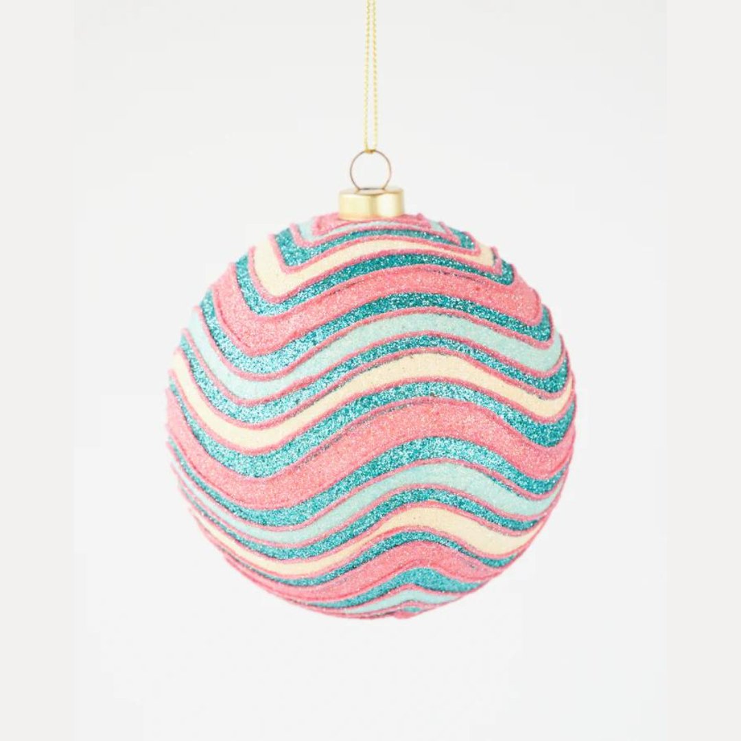 Multi Coloured Glitter Wave Bauble - My Christmas