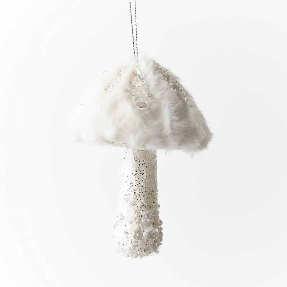 Mushroom Glitter Ornament - White - My Christmas