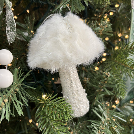 Mushroom Glitter Ornament - White - My Christmas