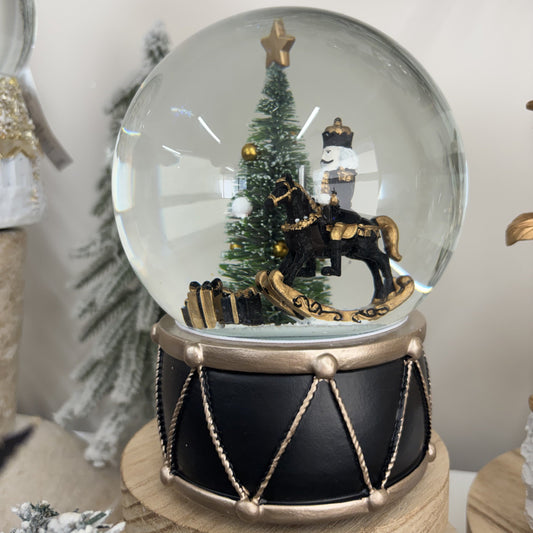 Musical Black and Gold Rocking Horse Snow Globe - My Christmas