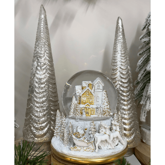 Musical White and Gold Village Snow Globe - My Christmas