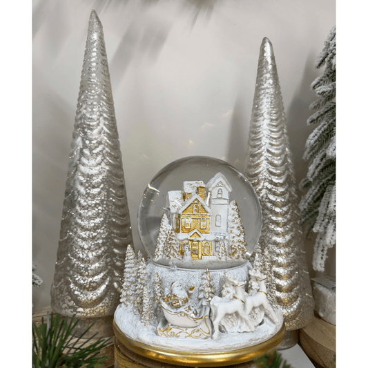 Musical White and Gold Village Snow Globe - My Christmas