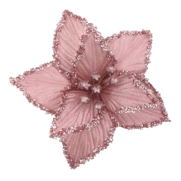 Musk Pink Clip-on Poinsettia with Crusted Edge - My Christmas