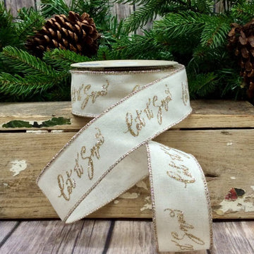 Natural Ivory and Platinum Glitter Let it Snow Cotton Linen Ribbon - My Christmas