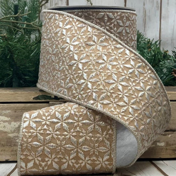 Natural Jacquard Silver Masson Deco Ribbon - My Christmas
