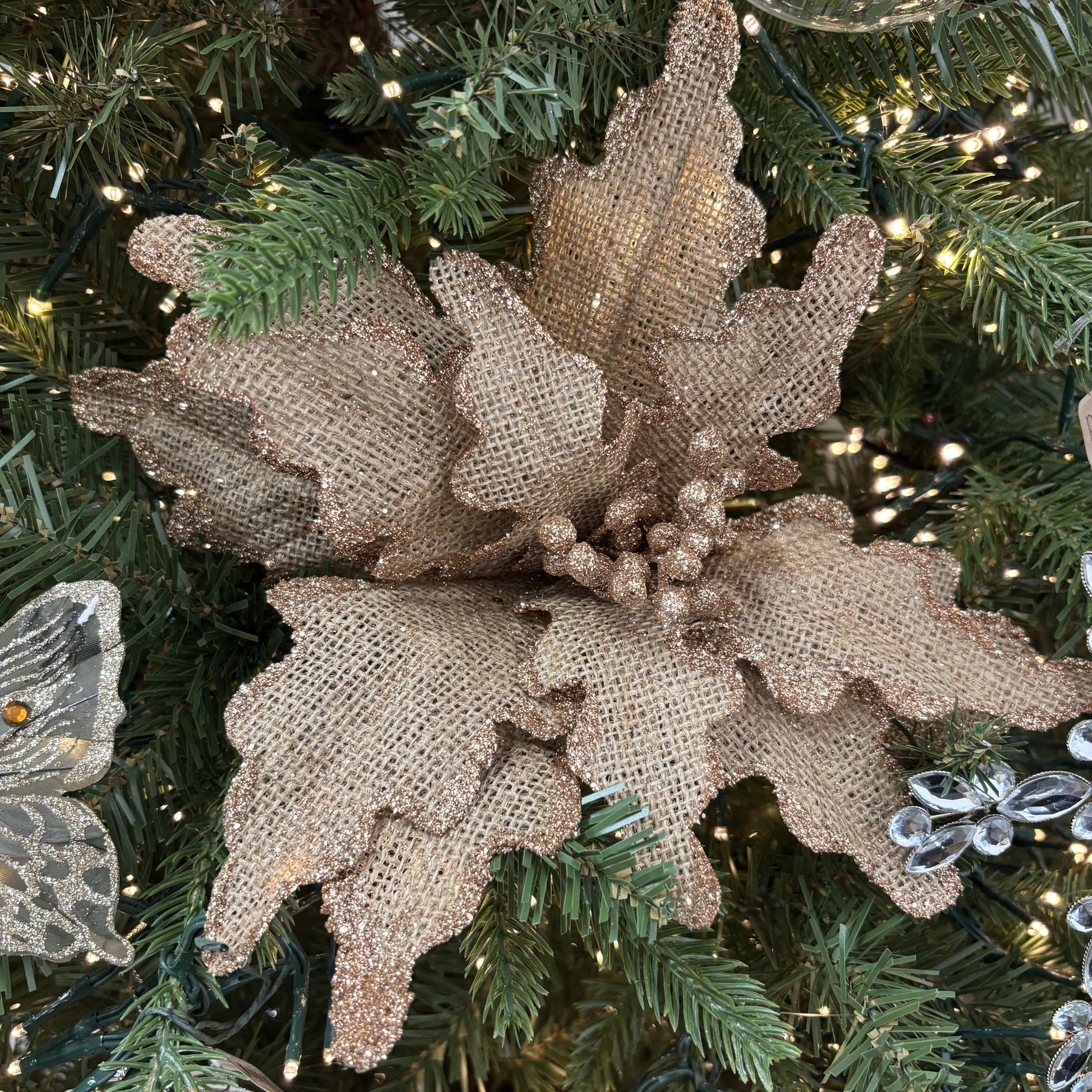Natural with Copper Centre Poinsettia with Clip - My Christmas