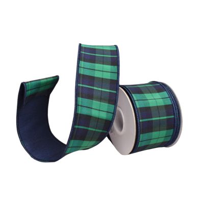 Navy and Green Check Ribbon - 64mm - My Christmas