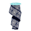 Navy Blue and Silver Wavy Floral Ribbon - My Christmas