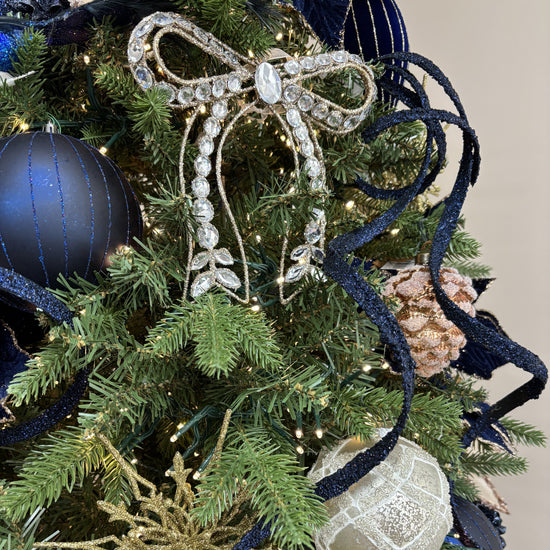 Navy Blue Glitter Bead Curly Spray - My Christmas