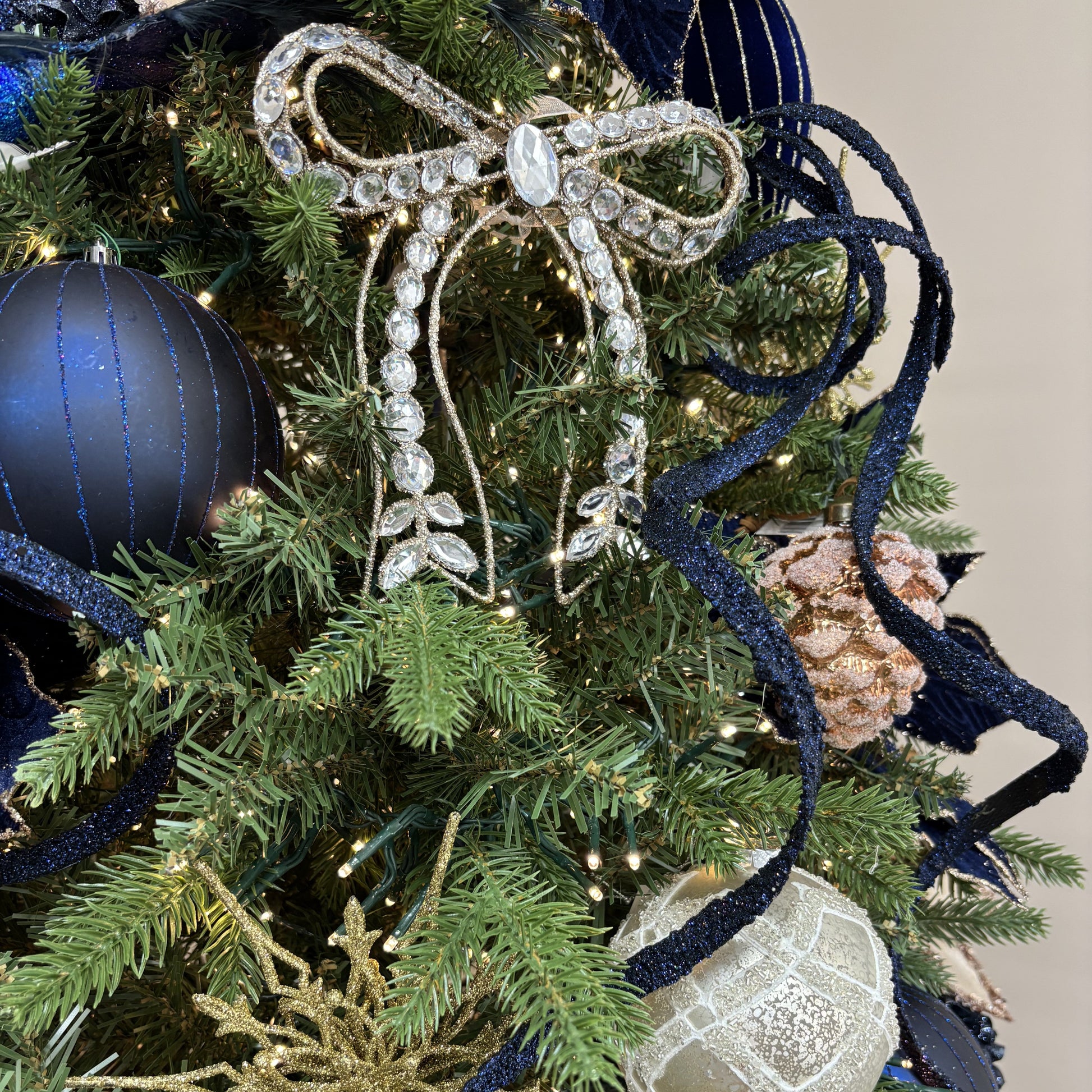 Navy Blue Glitter Bead Curly Spray - My Christmas