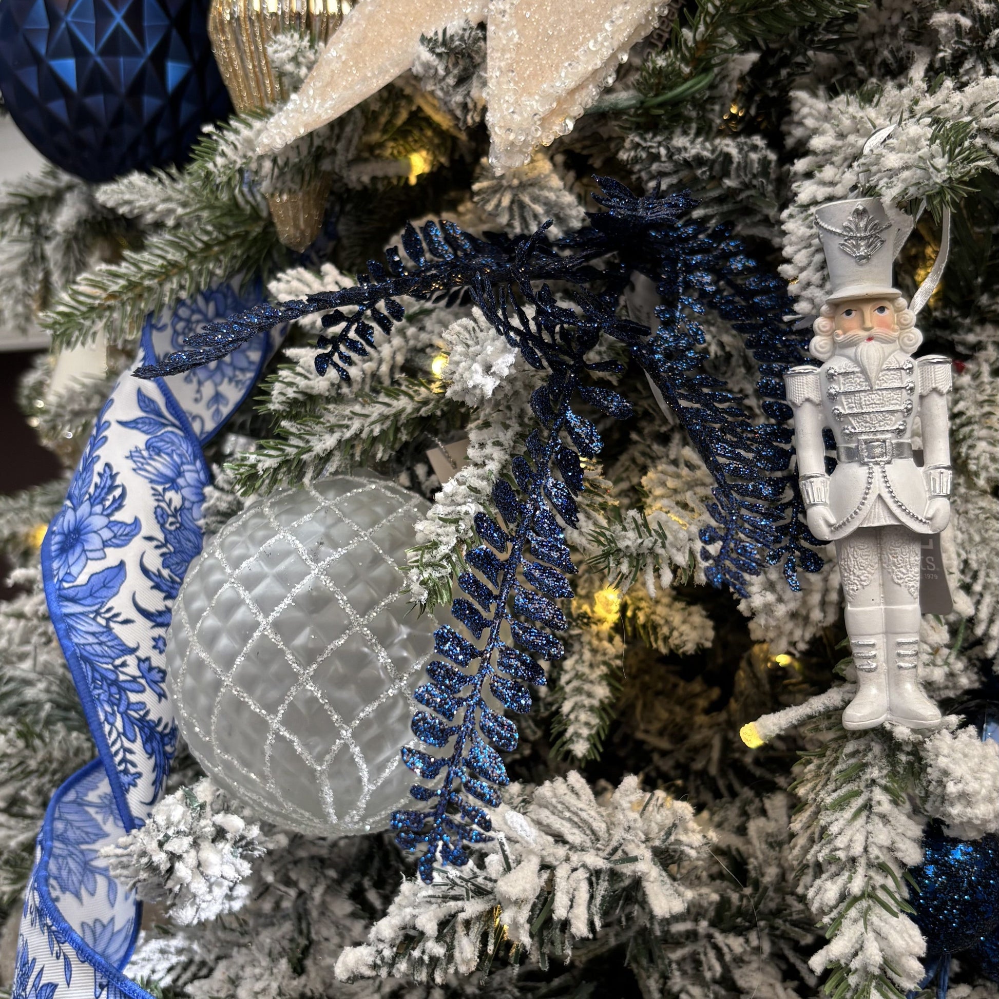 Navy Blue Glitter Fern Spray - My Christmas