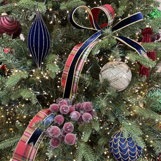 Navy Blue Ice Velvet Ribbon with Gold Back - 1.5" - My Christmas