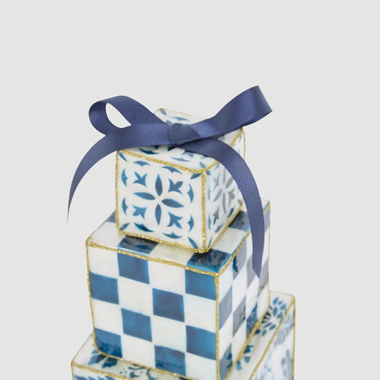 Navy Checker Capiz Gift Stack - My Christmas