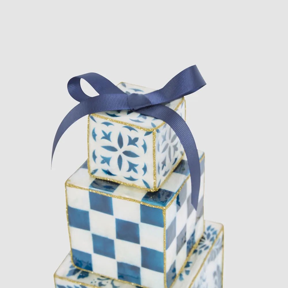 Navy Checker Capiz Gift Stack - My Christmas