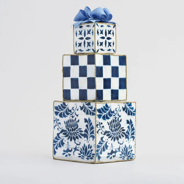 Navy Checker Capiz Gift Stack - My Christmas