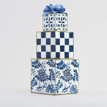 Navy Checker Capiz Gift Stack - My Christmas