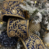 Navy Dupion Floral Trim Ribbon - My Christmas