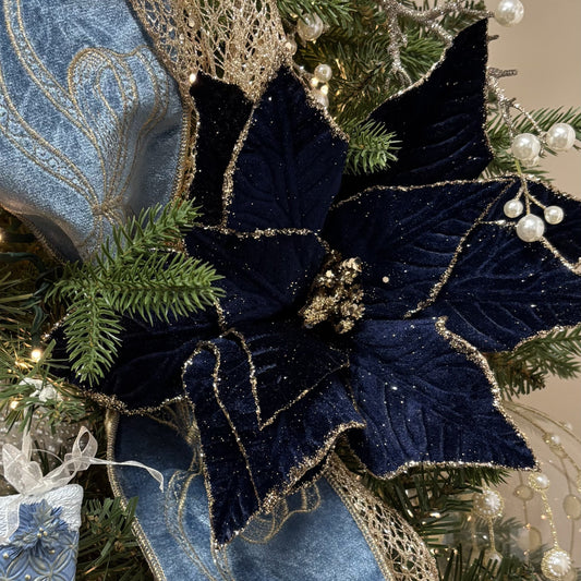Navy Glitter Poinsettia - My Christmas