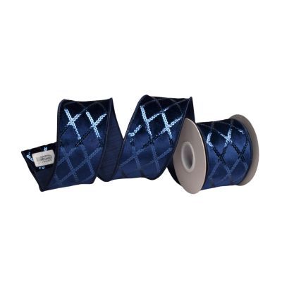 Navy Harlequin Ribbon - 64mm - My Christmas