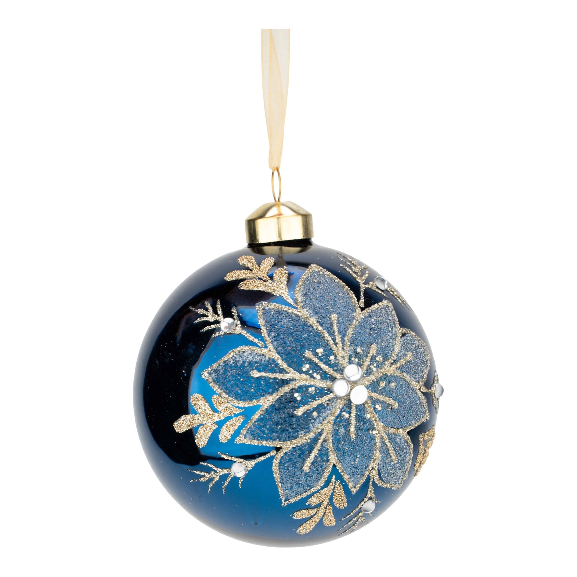 Navy Poinsettia Ball Ornament - My Christmas