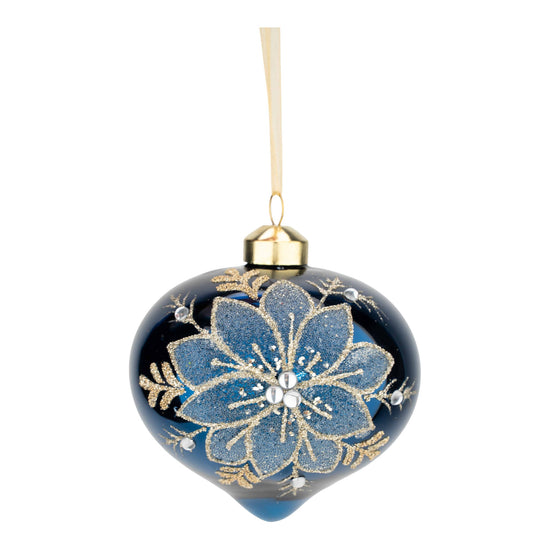 Navy Poinsettia Drop Ornament - My Christmas