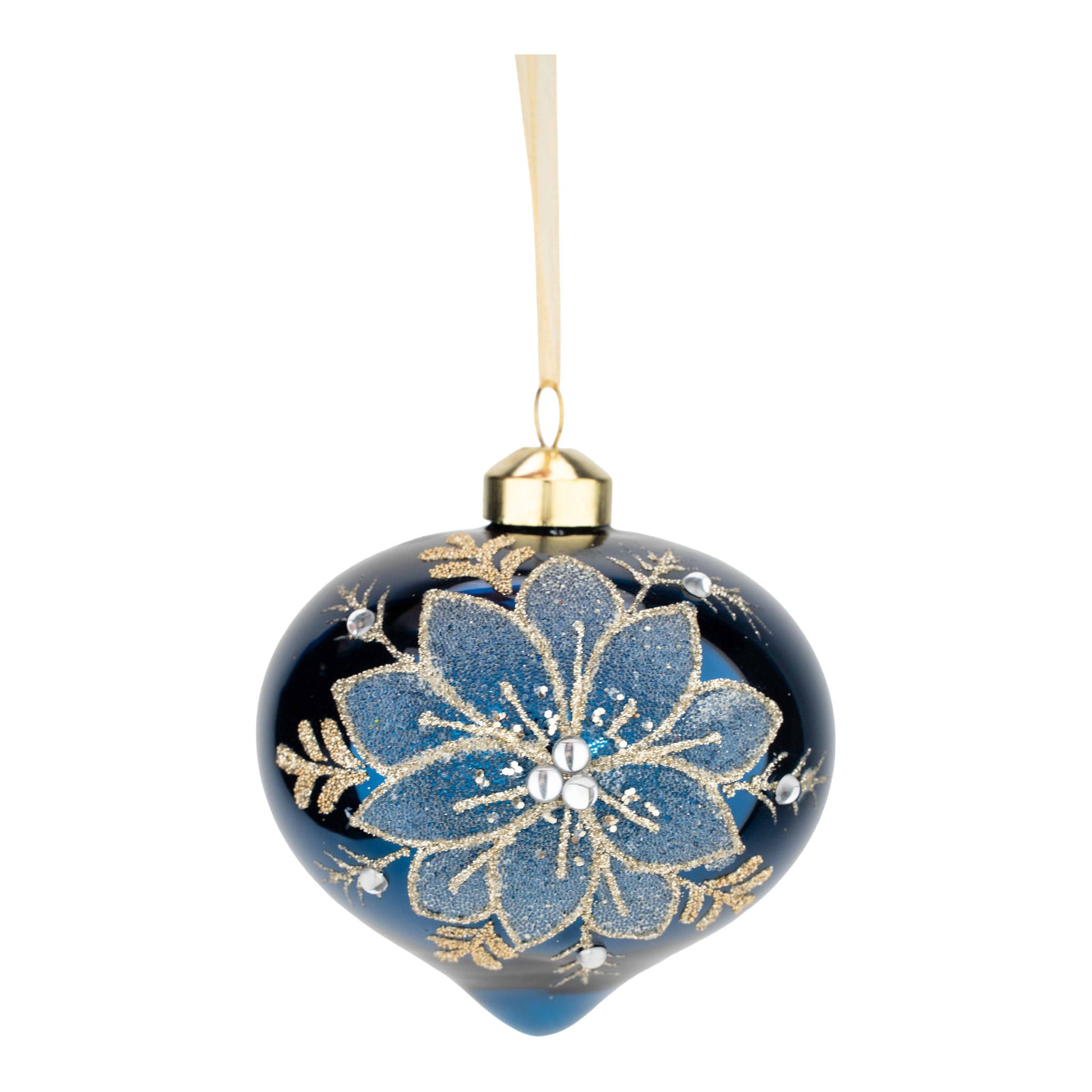 Navy Poinsettia Drop Ornament - My Christmas