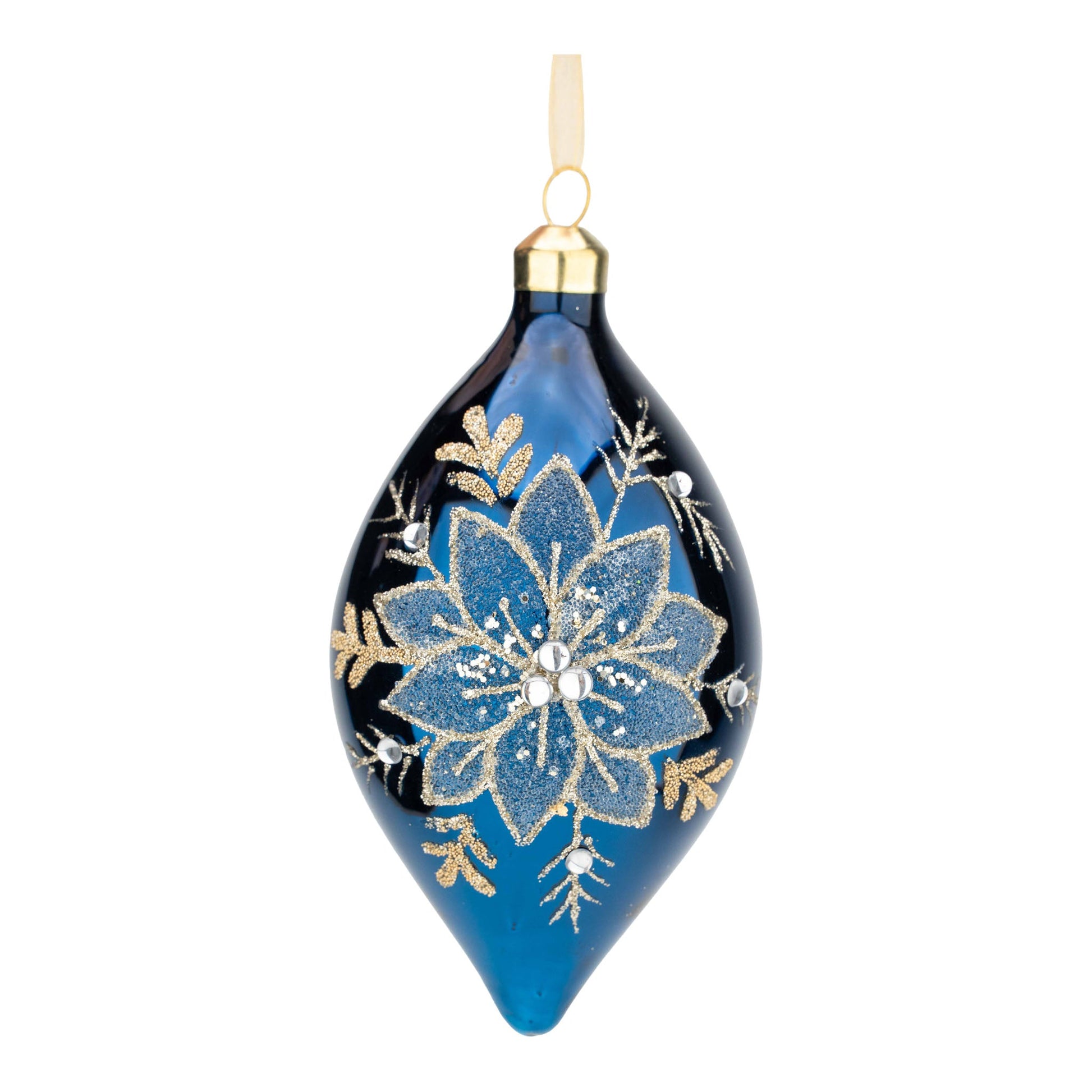 Navy Poinsettia Long Drop Ornament - My Christmas