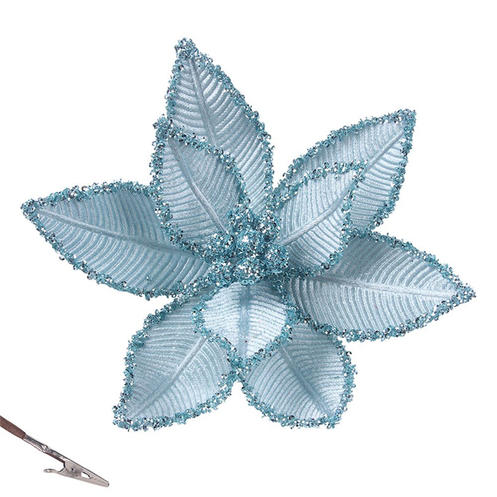 Pale Blue Poinsettia with Clip - My Christmas