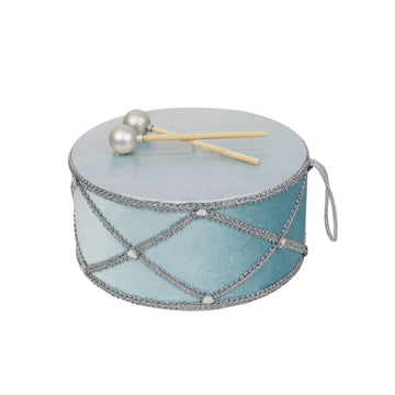 Pale Blue Velvet Drum with Silver Details - Large - My Christmas