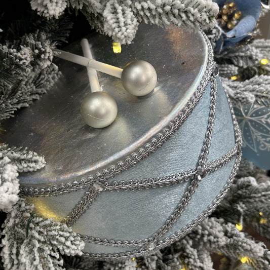 Pale Blue Velvet Drum with Silver Details - Large - My Christmas