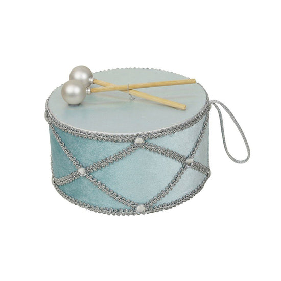 Pale Blue Velvet Drum with Silver Details - Medium - My Christmas