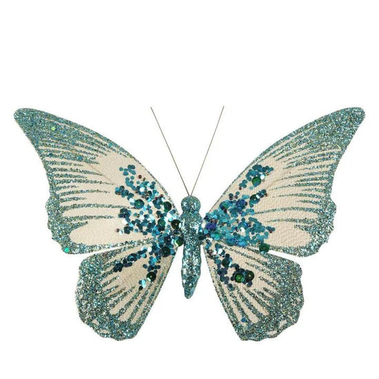 Peacock Blue Amora Clip - on Butterfly - My Christmas