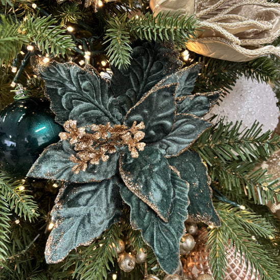 Peacock with Copper Edge Poinsettia with Clip - My Christmas