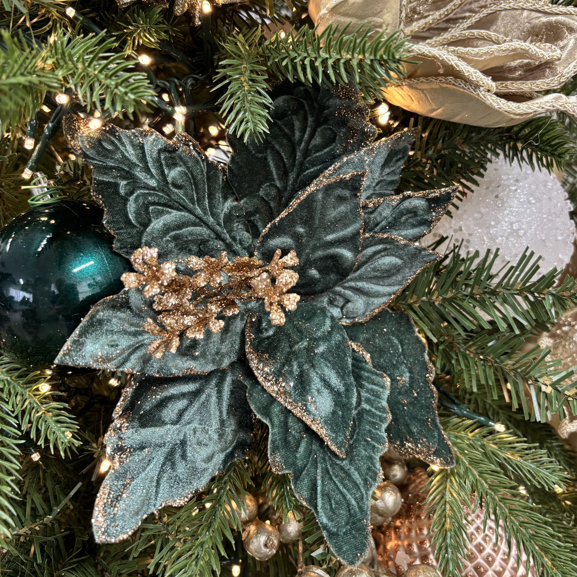 Peacock with Copper Edge Poinsettia with Clip - My Christmas