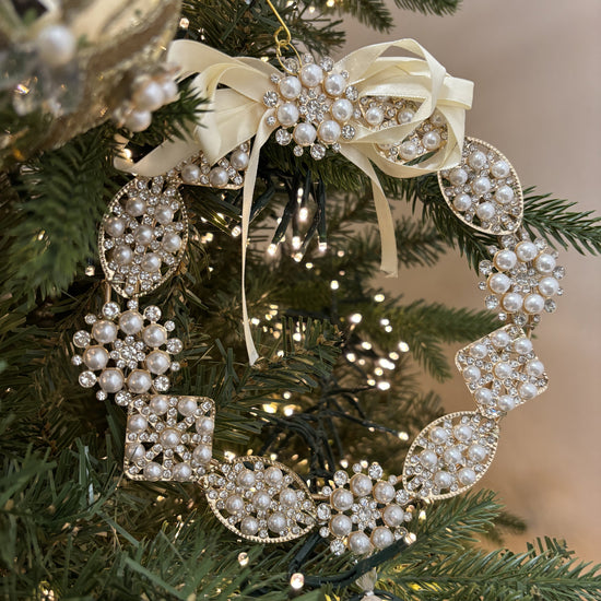 Pearl Brooch Wreath Ornament - Medium - My Christmas