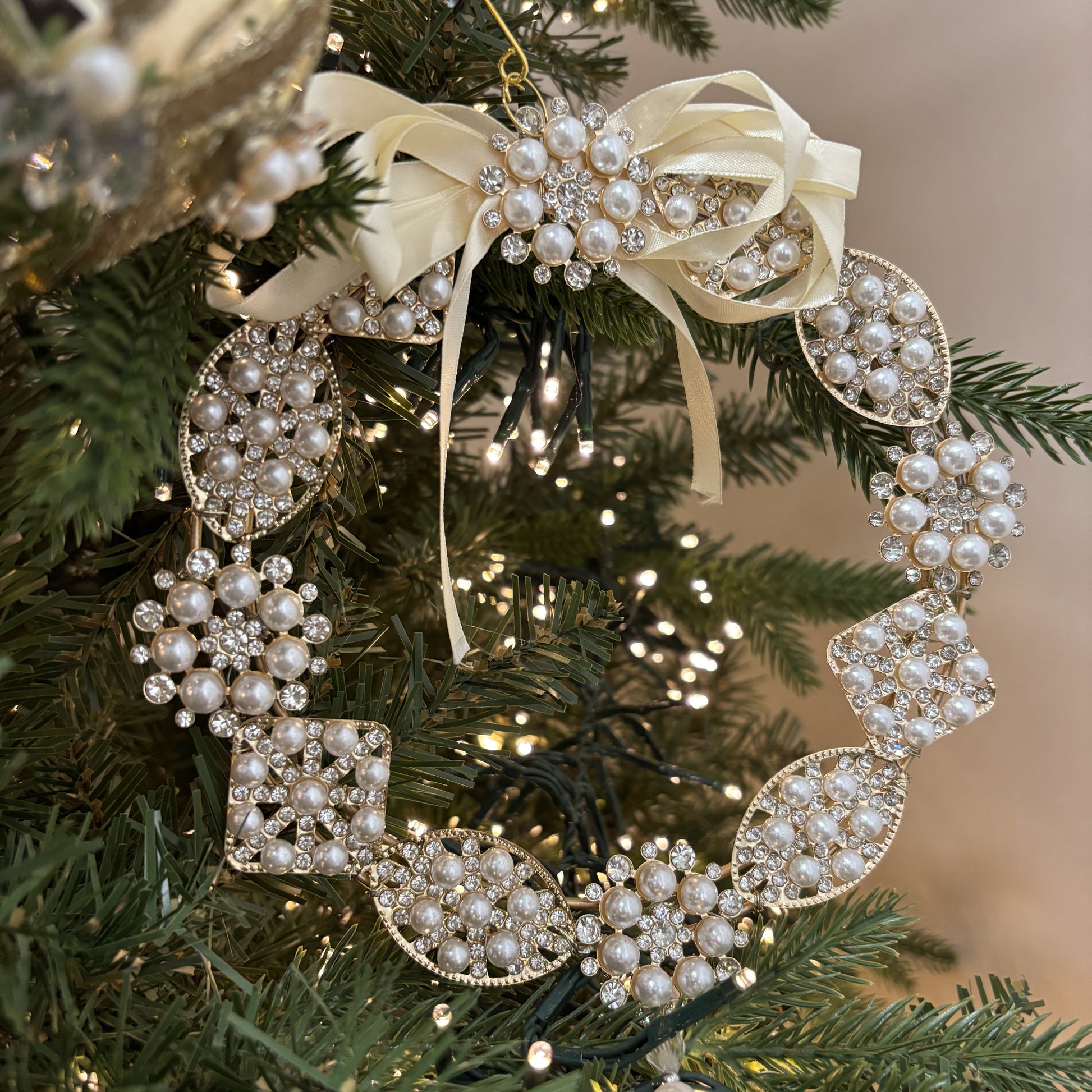 Pearl Brooch Wreath Ornament - Medium - My Christmas