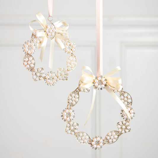 Pearl Brooch Wreath Ornament - Medium - My Christmas