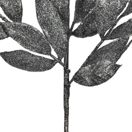 Pewter Glitter Bay Leaf Spray - My Christmas